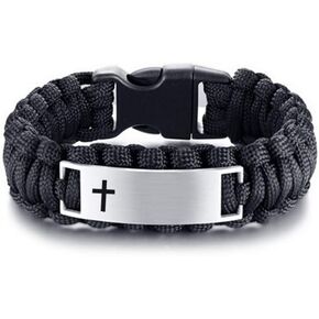 LiFashion LF Mens Stainless Steel Personalized Black Rope Paracord Survival Bracelet,Christ Cross Bible Quote Scripture Cuff Bracelets for Adult Outdoor Hiking Camping Activities,Free Engraving in Saudi Arabia
