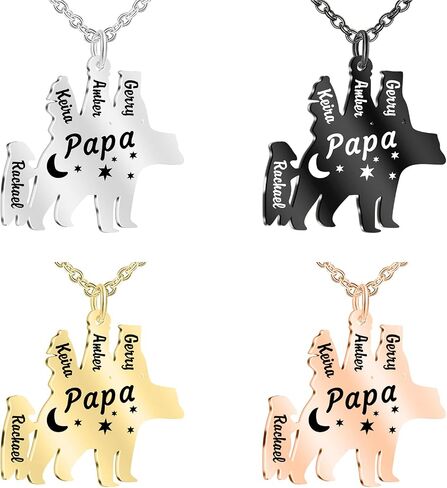 Engraved Papa/Mama Bear Necklace with 1-9 Names Personalized Family Necklace for Men Women Custom Necklace for Dad with Kids Names for FatherS Day Mothers Day in Kuwait
