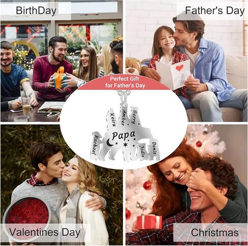 Engraved Papa/Mama Bear Necklace with 1-9 Names Personalized Family Necklace for Men Women Custom Necklace for Dad with Kids Names for FatherS Day Mothers Day in Kuwait