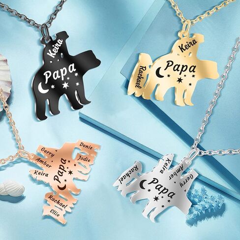 Engraved Papa/Mama Bear Necklace with 1-9 Names Personalized Family Necklace for Men Women Custom Necklace for Dad with Kids Names for FatherS Day Mothers Day in Kuwait