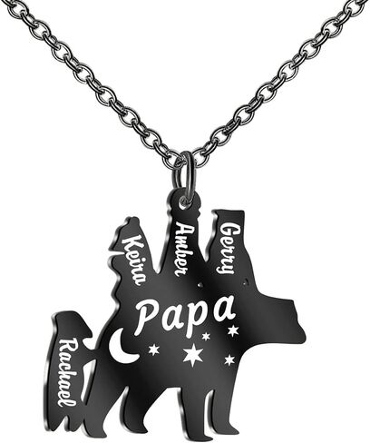 Engraved Papa/Mama Bear Necklace with 1-9 Names Personalized Family Necklace for Men Women Custom Necklace for Dad with Kids Names for FatherS Day Mothers Day in Kuwait