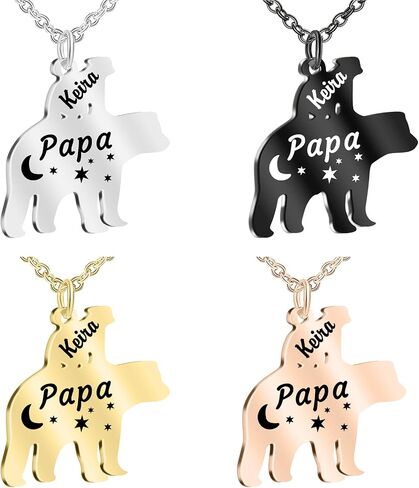 Engraved Papa/Mama Bear Necklace with 1-9 Names Personalized Family Necklace for Men Women Custom Necklace for Dad with Kids Names for FatherS Day Mothers Day in Kuwait