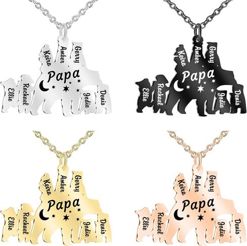 Engraved Papa/Mama Bear Necklace with 1-9 Names Personalized Family Necklace for Men Women Custom Necklace for Dad with Kids Names for FatherS Day Mothers Day in Kuwait