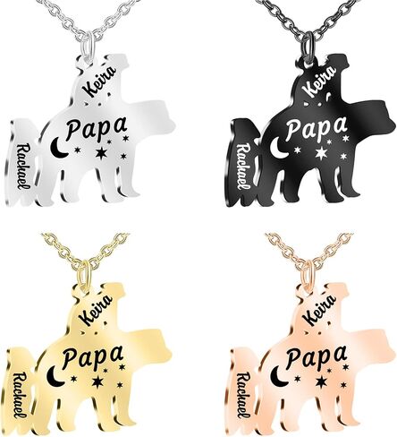 Engraved Papa/Mama Bear Necklace with 1-9 Names Personalized Family Necklace for Men Women Custom Necklace for Dad with Kids Names for FatherS Day Mothers Day in Kuwait