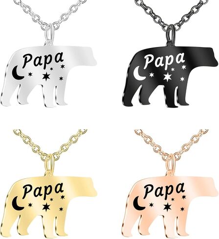 Engraved Papa/Mama Bear Necklace with 1-9 Names Personalized Family Necklace for Men Women Custom Necklace for Dad with Kids Names for FatherS Day Mothers Day in Kuwait
