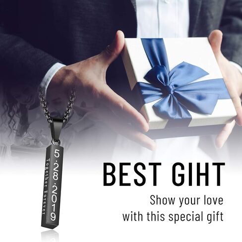 ROSI AUDIO PRO Personalized Stainless Steel Necklace Custom Name Bar Necklaces for Men Women Engraved Initial Name Vertical Bar Necklace for Dad in Saudi Arabia