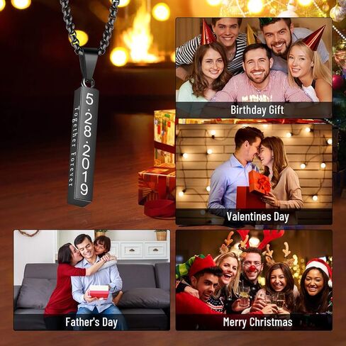 ROSI AUDIO PRO Personalized Stainless Steel Necklace Custom Name Bar Necklaces for Men Women Engraved Initial Name Vertical Bar Necklace for Dad in Saudi Arabia