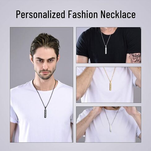 ROSI AUDIO PRO Personalized Stainless Steel Necklace Custom Name Bar Necklaces for Men Women Engraved Initial Name Vertical Bar Necklace for Dad in Saudi Arabia
