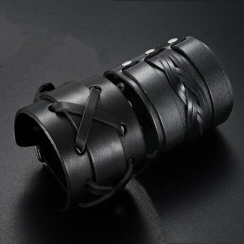 Aroncent Biker Punk Rock Leather Bracelets Wide Braided Adjustable with Snap Button 2-4 PCS in Kuwait