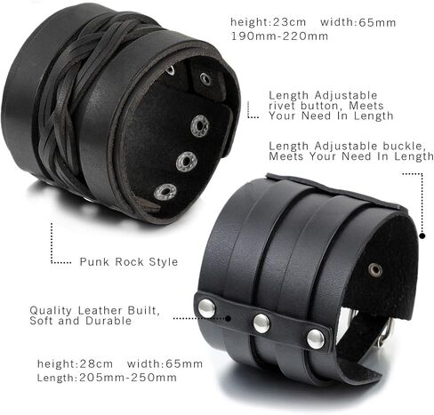 Aroncent Biker Punk Rock Leather Bracelets Wide Braided Adjustable with Snap Button 2-4 PCS in Kuwait
