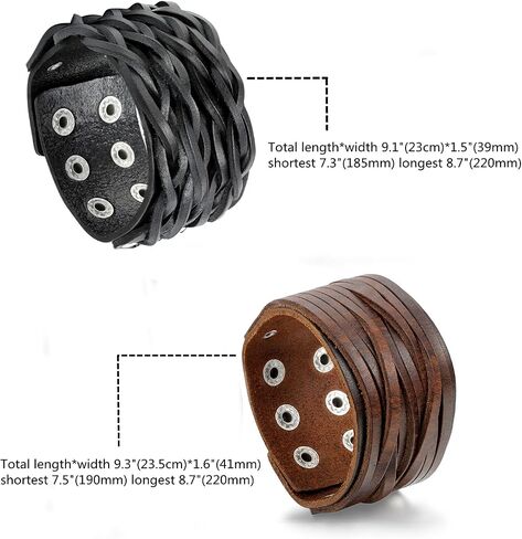 Aroncent Biker Punk Rock Leather Bracelets Wide Braided Adjustable with Snap Button 2-4 PCS in Kuwait