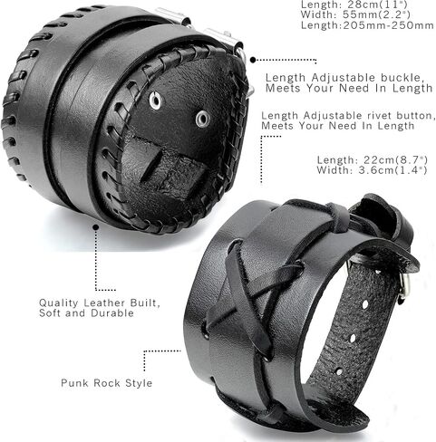 Aroncent Biker Punk Rock Leather Bracelets Wide Braided Adjustable with Snap Button 2-4 PCS in Kuwait