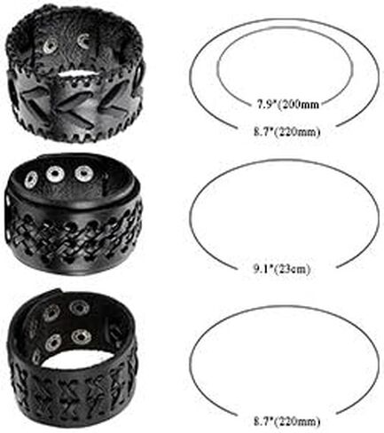 Aroncent Biker Punk Rock Leather Bracelets Wide Braided Adjustable with Snap Button 2-4 PCS in Kuwait