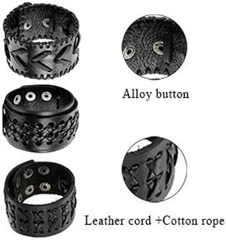 Aroncent Biker Punk Rock Leather Bracelets Wide Braided Adjustable with Snap Button 2-4 PCS in Kuwait