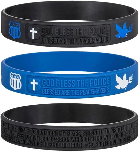 Sainstone Police Prayer Silicone Bracelets with Inspirational Words - God Bless The Police, Blessed are The Peacemakers - Blue Support Law Enforcement Rubber Gifts for Police Cops, Men, Women in Saudi Arabia