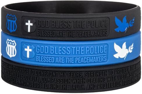 Sainstone Police Prayer Silicone Bracelets with Inspirational Words - God Bless The Police, Blessed are The Peacemakers - Blue Support Law Enforcement Rubber Gifts for Police Cops, Men, Women in Saudi Arabia