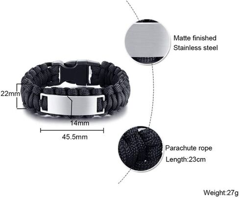 LiFashion LF Mens Stainless Steel Personalized Black Rope Paracord Survival Bracelet,Christ Cross Bible Quote Scripture Cuff Bracelets for Adult Outdoor Hiking Camping Activities,Free Engraving in Saudi Arabia