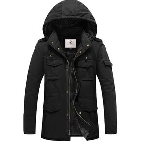 Uoiuxc Men's Winter Military Jacket Hooded Warm Faux Fur Lined Coat