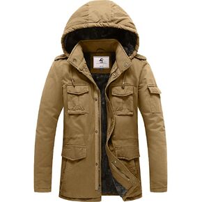 Uoiuxc Men's Winter Military Jacket Hooded Warm Faux Fur Lined Coat