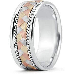 Angara Men's Braided Rope Three Tone Wedding Band in Tricolor in White Gold in Saudi Arabia