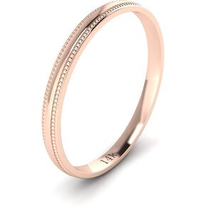 LANDA JEWEL الصلبة 14k الأبيض الوردي الذهب الأصفر 2 مم ضوء المحكمة الشكل الراحة صالح مصقول خاتم الزواج Milgrain الفرقة in Kuwait
