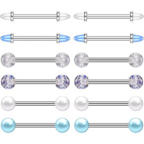 12pcs Agate Nipple Tongue Rings, Surgical Steel Nipple Tongue Piercing Kits for Women Men, 14g Sexy Nipple Tongue Body Piercing Jewelry