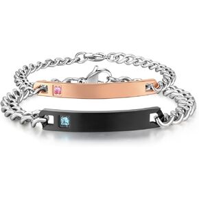 SunnyHouse Jewelry Free Custom Engraving His & Hers Matching Set Stainless Steel Personalized ID Couple Bracelet in Kuwait
