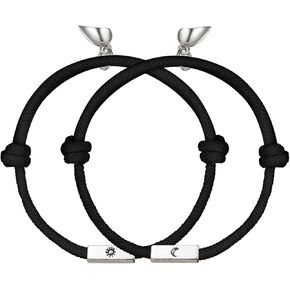 Rofusn 2PCS الصداقة سوار المغناطيسي للرجال والنساء، اليدوية حبل سلسلة الشمس والقمر أساور لأفضل الأصدقاء صديقها صديقة عيد الحب