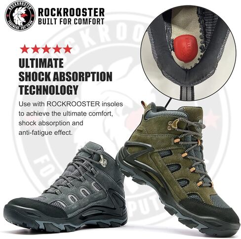 أحذية ROCKROOSTER Newland للمشي لمسافات طويلة مقاومة للماء للرجال، أحذية الرحلات من الجلد السويدي مقاس 4 بوصات و6 بوصات، أحذية خارجية مضادة للتعب، دعم الكاحل، غير قابلة للانزلاق، مريحة، ممتصة للصدمات KS55 in Kuwait