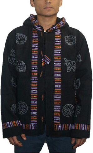 Agan Traders Mens Cotton Printed Fleece Lined Tibetan Hoodie Outwear Jacket in Kuwait