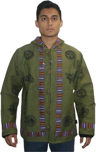 Agan Traders Mens Cotton Printed Fleece Lined Tibetan Hoodie Outwear Jacket in Kuwait