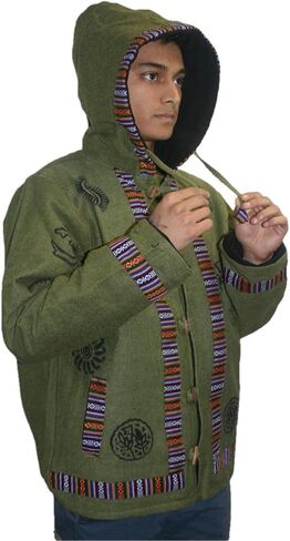 Agan Traders Mens Cotton Printed Fleece Lined Tibetan Hoodie Outwear Jacket in Kuwait
