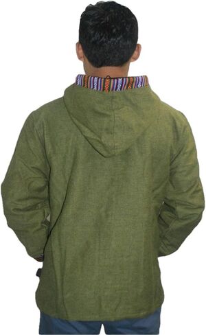 Agan Traders Mens Cotton Printed Fleece Lined Tibetan Hoodie Outwear Jacket in Kuwait