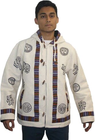 Agan Traders Mens Cotton Printed Fleece Lined Tibetan Hoodie Outwear Jacket in Kuwait