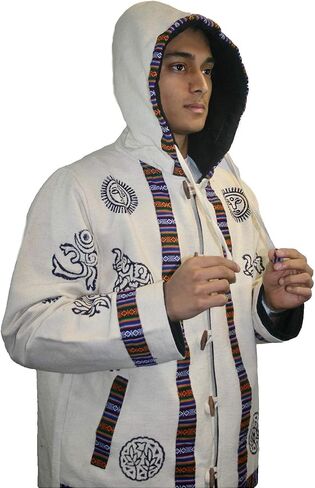 Agan Traders Mens Cotton Printed Fleece Lined Tibetan Hoodie Outwear Jacket in Kuwait