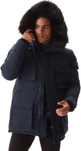 سترة شتوية رجالية معزولة من PUREMSX، سترة شتوية سميكة مقاومة للرياح بغطاء للفرو، معطف ثلج سترات باركا in Kuwait