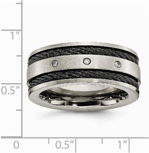 Sonia Jewels Titanium Black IP-Plated Cable and Diamonds 10mm Men's Matte Brushed Finish Wedding Band Ring (.05 cttw.) in Kuwait