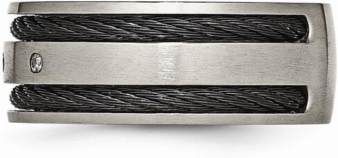 Sonia Jewels Titanium Black IP-Plated Cable and Diamonds 10mm Men's Matte Brushed Finish Wedding Band Ring (.05 cttw.) in Kuwait