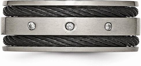 Sonia Jewels Titanium Black IP-Plated Cable and Diamonds 10mm Men's Matte Brushed Finish Wedding Band Ring (.05 cttw.) in Kuwait