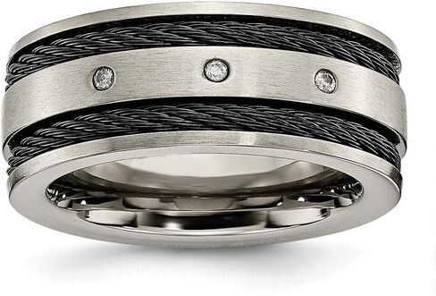 Sonia Jewels Titanium Black IP-Plated Cable and Diamonds 10mm Men's Matte Brushed Finish Wedding Band Ring (.05 cttw.) in Kuwait