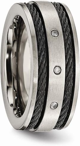 Sonia Jewels Titanium Black IP-Plated Cable and Diamonds 10mm Men's Matte Brushed Finish Wedding Band Ring (.05 cttw.) in Kuwait