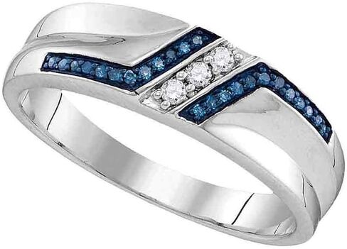 Solid 925 Sterling Silver Round Blue And White Diamond Men's Channel Set Wedding Band OR Fashion Ring (1/5 cttw) in Saudi Arabia