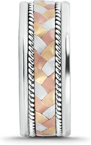Angara Men's Braided Rope Three Tone Wedding Band in Tricolor in White Gold in Saudi Arabia