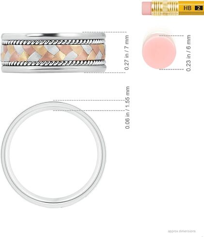 Angara Men's Braided Rope Three Tone Wedding Band in Tricolor in White Gold in Saudi Arabia
