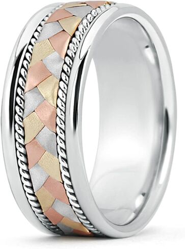 Angara Men's Braided Rope Three Tone Wedding Band in Tricolor in White Gold in Saudi Arabia