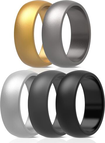 ThunderFit Mens Silicone Wedding Rings Wedding Bands - 5 Pack / 4 Pack / 3 Pack - 8.7mm Wide (2mm Thick) in Saudi Arabia