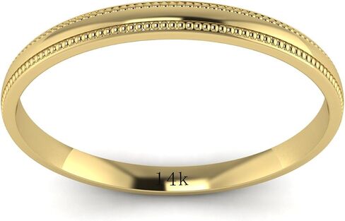 LANDA JEWEL الصلبة 14k الأبيض الوردي الذهب الأصفر 2 مم ضوء المحكمة الشكل الراحة صالح مصقول خاتم الزواج Milgrain الفرقة in Kuwait