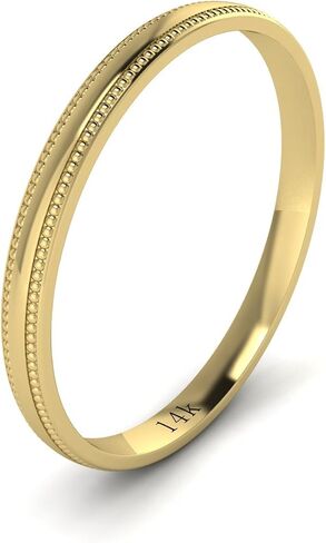 LANDA JEWEL الصلبة 14k الأبيض الوردي الذهب الأصفر 2 مم ضوء المحكمة الشكل الراحة صالح مصقول خاتم الزواج Milgrain الفرقة in Kuwait