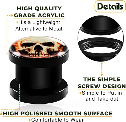 Pair of Black Acrylic Screw-fit Flesh External Tunnels Piercing Jewelry Stretcher Ear Ring Skull logo Earring Lobe Plugs in Saudi Arabia
