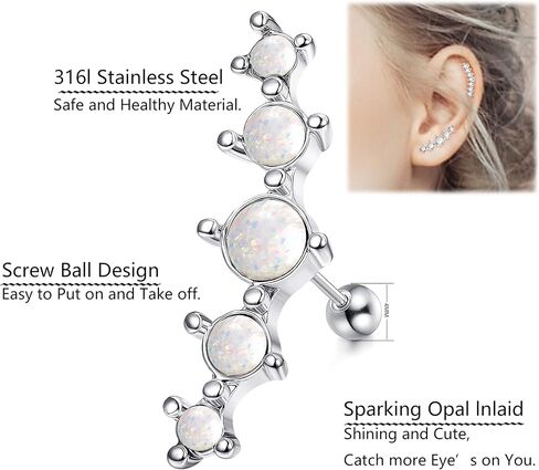 LOYALLOOK 4-6Pcs CZ Barbell Helix Piecing Cartilage Earring Stainless Steel Nose Lip Studs Opal Tragus Body Piercing Jewelry 16G in Saudi Arabia